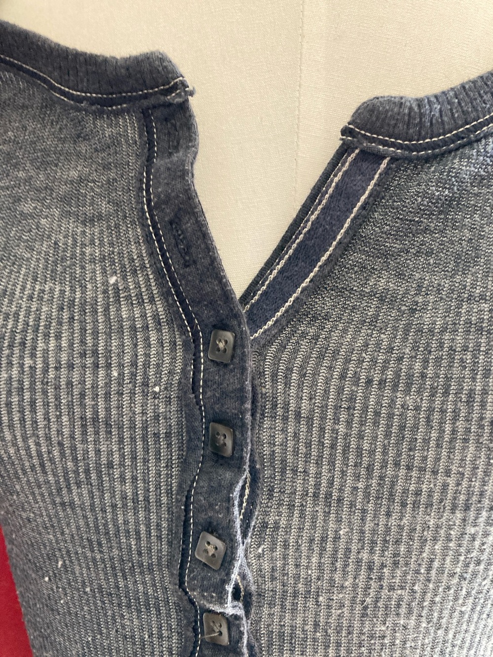 Abercrombie and Fitch Slim Ribbed Henley Long-Sleeve Top - charcoal - Picture 3 of 8